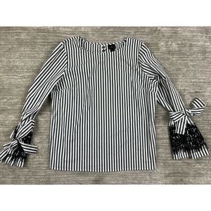 Worthington Top‎ Womens Large Multicolor Striped Bell Sleeve Lace Casual